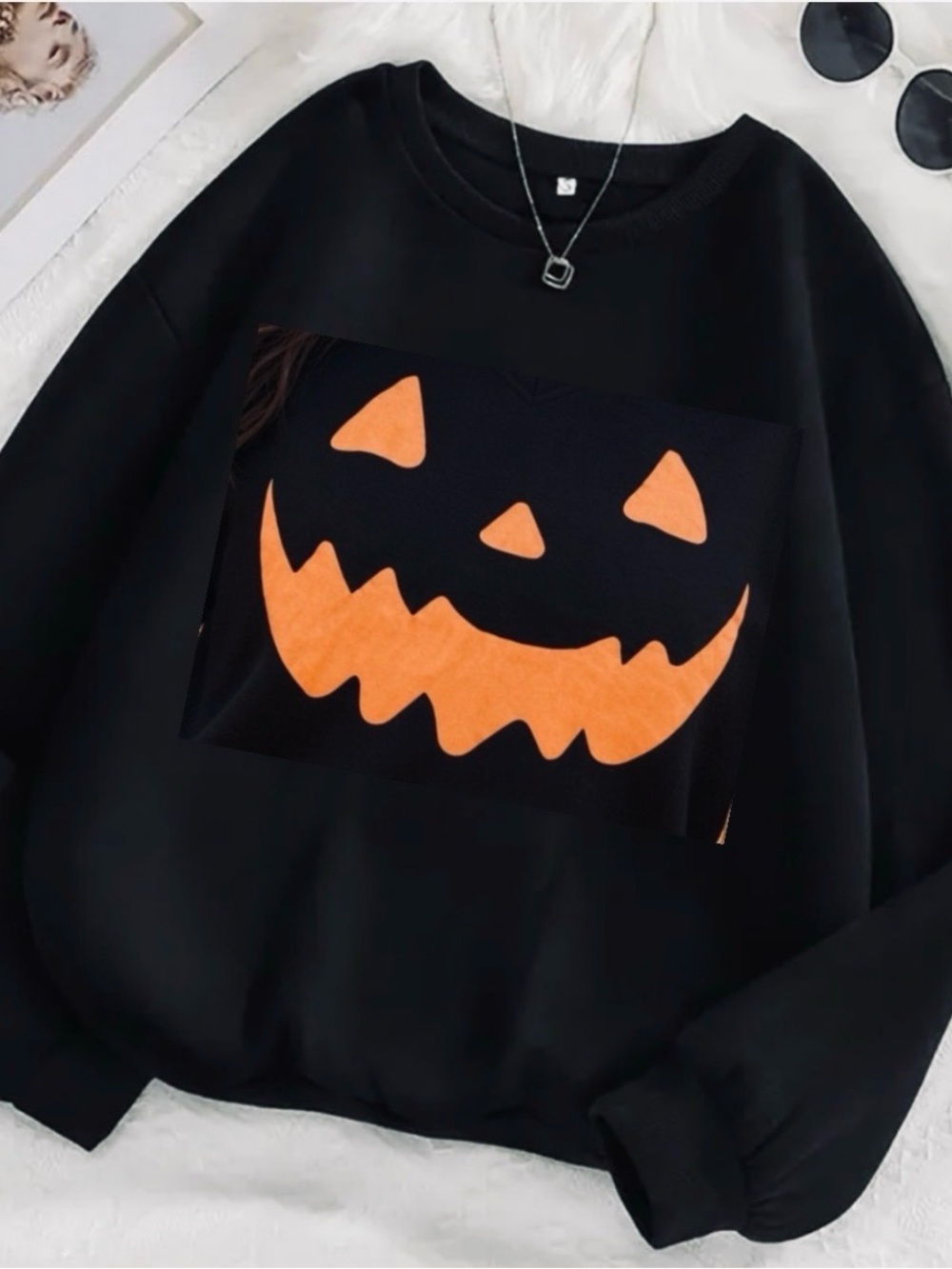 🎃 Spooky Black Pumpkin Face Black Comfy Sweatshirt
